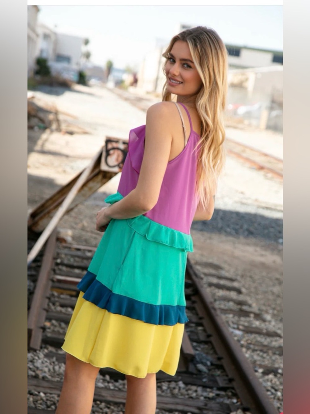 NEW [Haptics] Pocketed Color Block Tiered Ruffle Midi Dress Women's Plus 3X - Picture 8 of 16